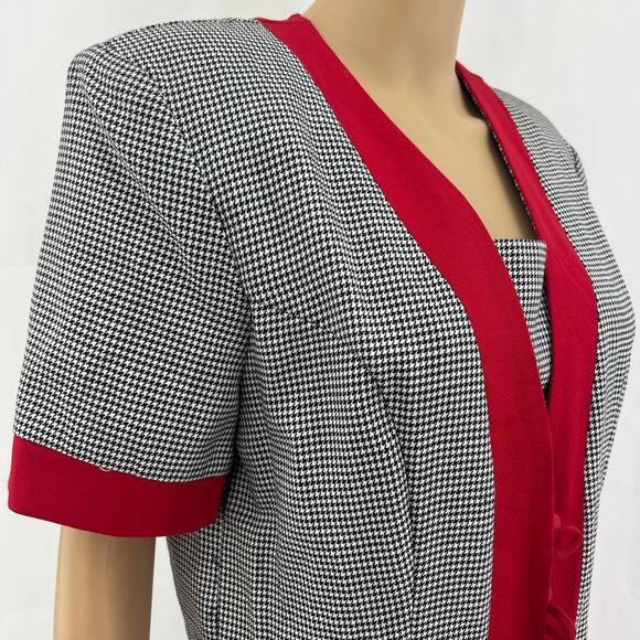 Positive Influence (12) DEADSTOCK USA VINTAGE 80s Black Red Houndstooth Dress - Picture 2 of 10